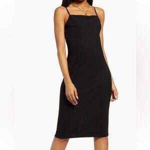 Open Edit Elegant Black Spaghetti Strap Dress